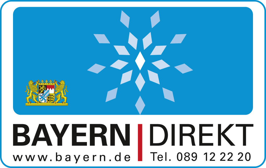 Logo BAYERN | DIREKT Logo BAYERN | DIREKT: Das bayerische Staatswappen (links) auf blauem Hintergrund. Darunter steht BAYERN|DIREKT und ganz unten steht der Link www.bayern.de sowie die Telefonnumer der Servicestelle 089 12 22 20